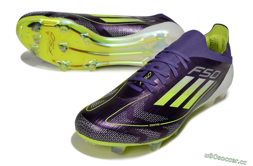 Men's Adidas F50 Elite FG Firm Ground Low-Tops Football Boots - Purple/Yellow 3