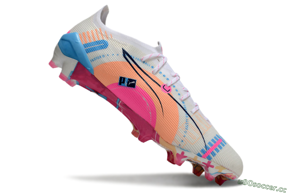 Men's Puma Ultra 5 Ultimate FG Firm Ground Low-Tops Football Boots - White/Pink/Blue 4