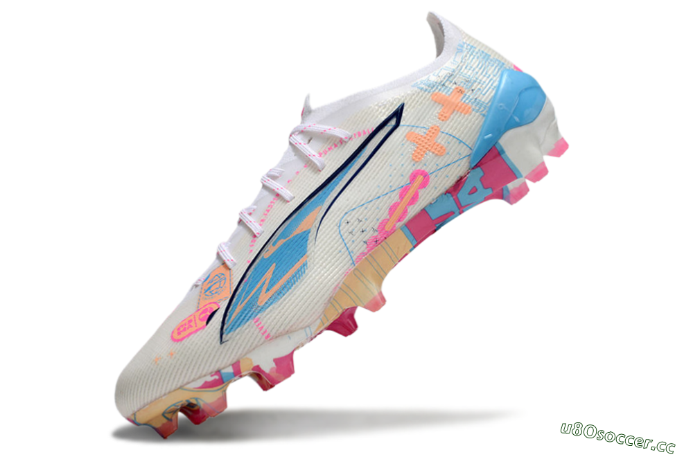 Men's Puma Ultra 5 Ultimate FG Firm Ground Low-Tops Football Boots - White/Pink/Blue 5