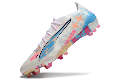 Men's Puma Ultra 5 Ultimate FG Firm Ground Low-Tops Football Boots - White/Pink/Blue