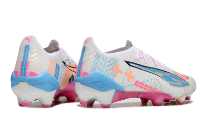 Men's Puma Ultra 5 Ultimate FG Firm Ground Low-Tops Football Boots - White/Pink/Blue