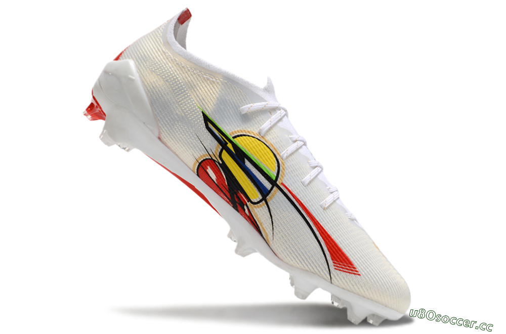 Men's Puma Ultra 5 Ultimate FG Firm Ground Low-Tops Football Boots - White/Red/Yellow 3
