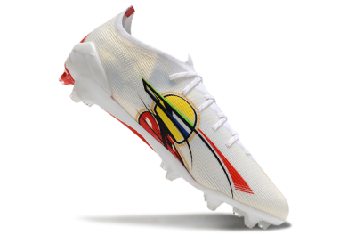 Men's Puma Ultra 5 Ultimate FG Firm Ground Low-Tops Football Boots - White/Red/Yellow