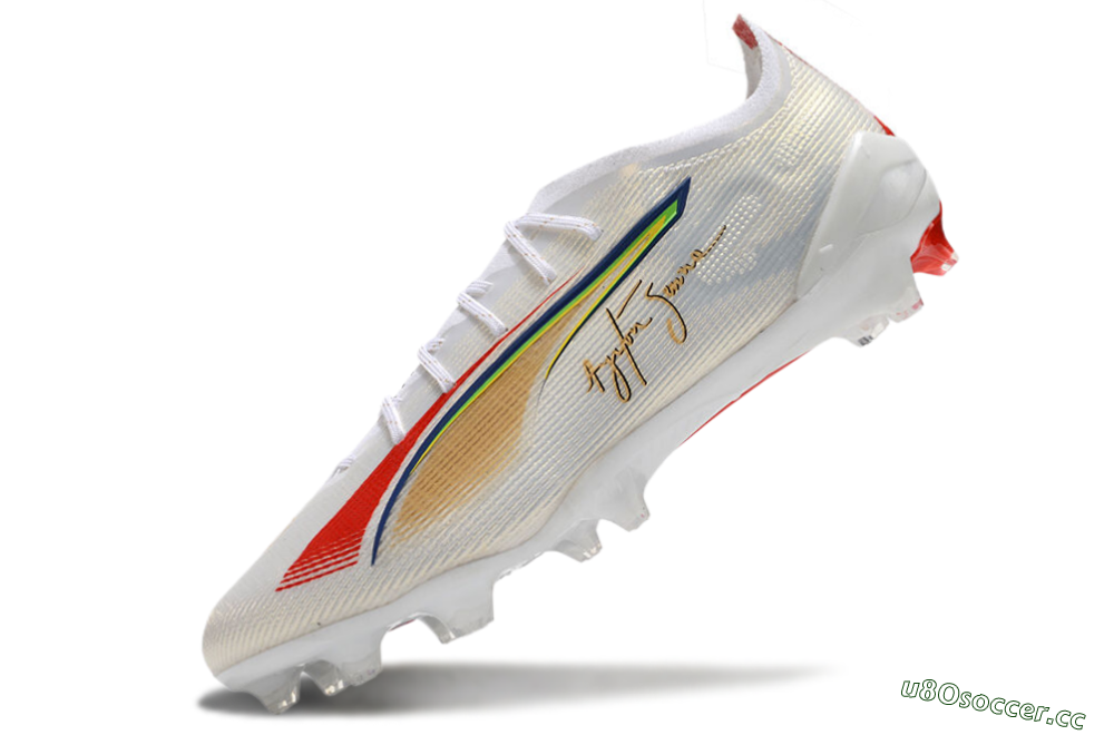 Men's Puma Ultra 5 Ultimate FG Firm Ground Low-Tops Football Boots - White/Red/Yellow 4