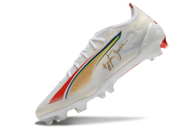 Men's Puma Ultra 5 Ultimate FG Firm Ground Low-Tops Football Boots - White/Red/Yellow