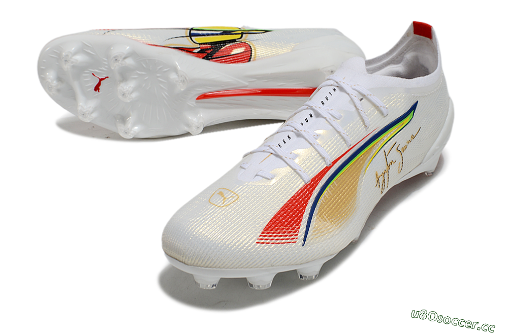 Men's Puma Ultra 5 Ultimate FG Firm Ground Low-Tops Football Boots - White/Red/Yellow 0