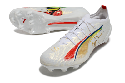 Men's Puma Ultra 5 Ultimate FG Firm Ground Low-Tops Football Boots - White/Red/Yellow