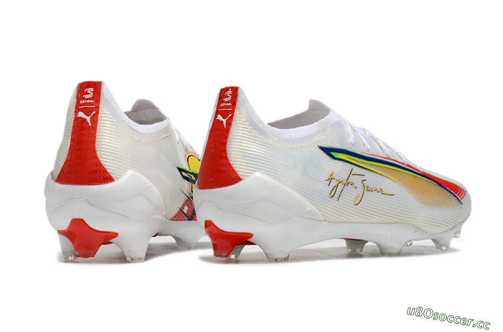Men's Puma Ultra 5 Ultimate FG Firm Ground Low-Tops Football Boots - White/Red/Yellow 5