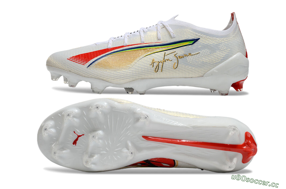Men's Puma Ultra 5 Ultimate FG Firm Ground Low-Tops Football Boots - White/Red/Yellow 1