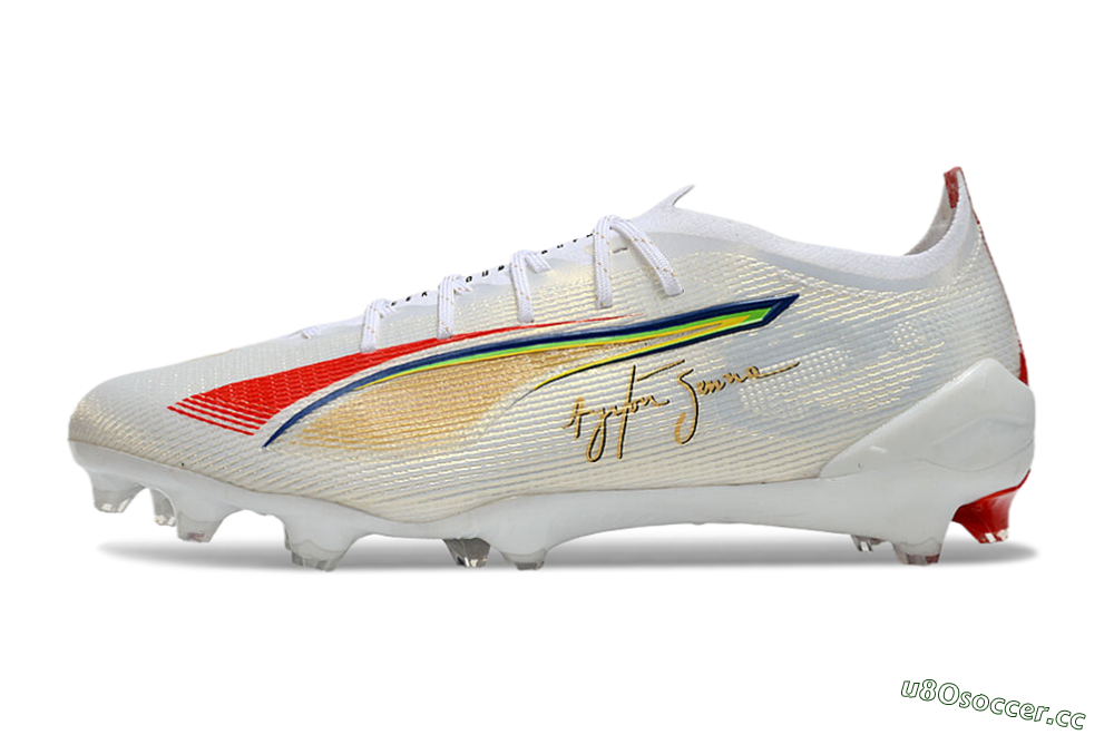 Men's Puma Ultra 5 Ultimate FG Firm Ground Low-Tops Football Boots - White/Red/Yellow 2