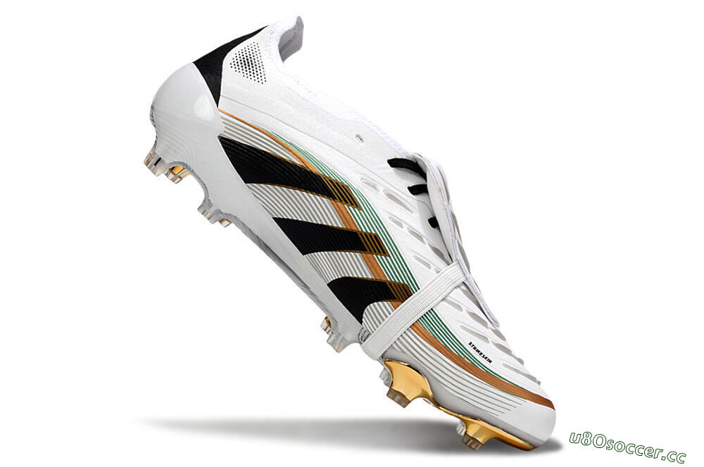 Unisex Adidas Predator 25 Elite Foldover Tongue FG Firm Ground Low-Tops Football Boots - White/Black/Gold 5