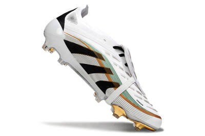 Unisex Adidas Predator 25 Elite Foldover Tongue FG Firm Ground Low-Tops Football Boots - White/Black/Gold
