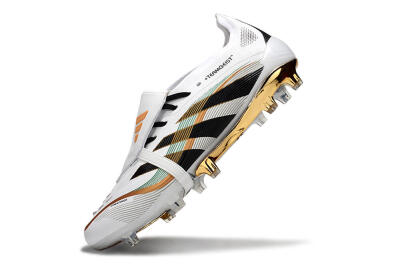 Unisex Adidas Predator 25 Elite Foldover Tongue FG Firm Ground Low-Tops Football Boots - White/Black/Gold