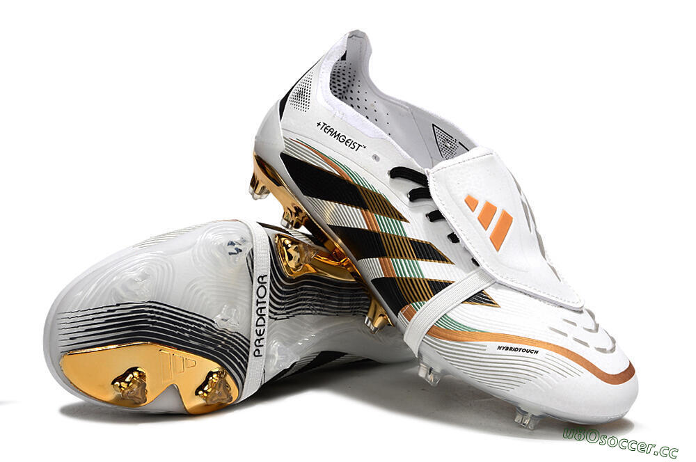 Unisex Adidas Predator 25 Elite Foldover Tongue FG Firm Ground Low-Tops Football Boots - White/Black/Gold 4