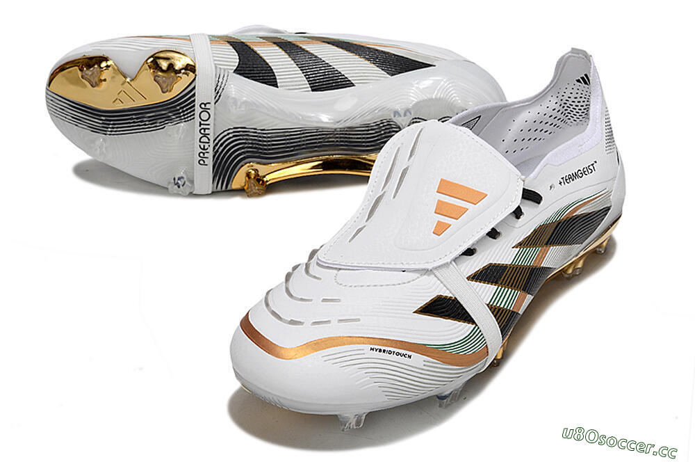 Unisex Adidas Predator 25 Elite Foldover Tongue FG Firm Ground Low-Tops Football Boots - White/Black/Gold 3