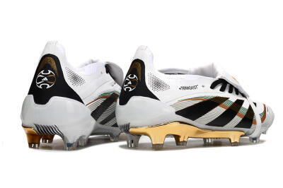 Unisex Adidas Predator 25 Elite Foldover Tongue FG Firm Ground Low-Tops Football Boots - White/Black/Gold
