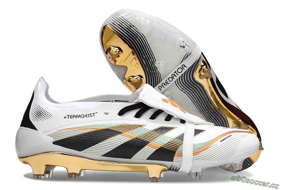 Unisex Adidas Predator 25 Elite Foldover Tongue FG Firm Ground Low-Tops Football Boots - White/Black/Gold 2