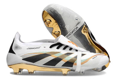 Unisex Adidas Predator 25 Elite Foldover Tongue FG Firm Ground Low-Tops Football Boots - White/Black/Gold