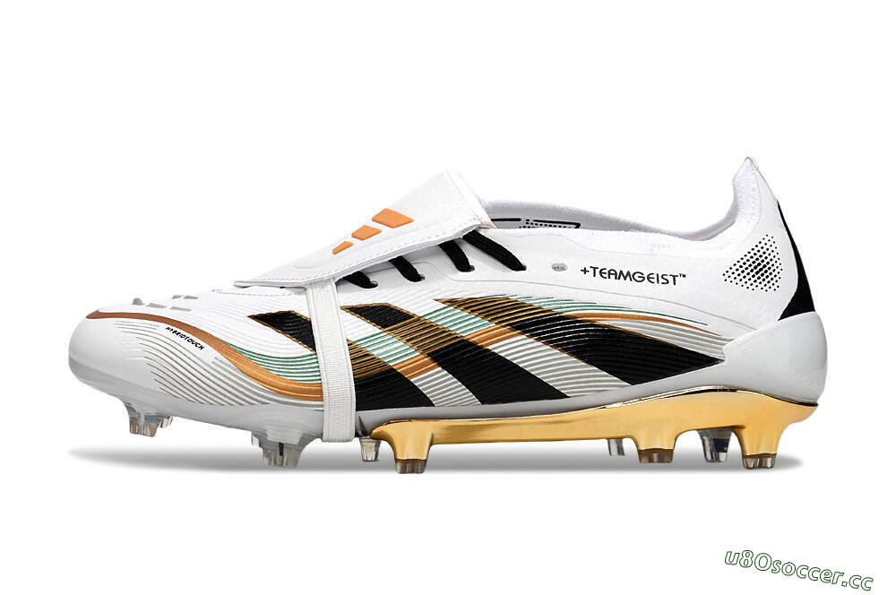 Unisex Adidas Predator 25 Elite Foldover Tongue FG Firm Ground Low-Tops Football Boots - White/Black/Gold 0