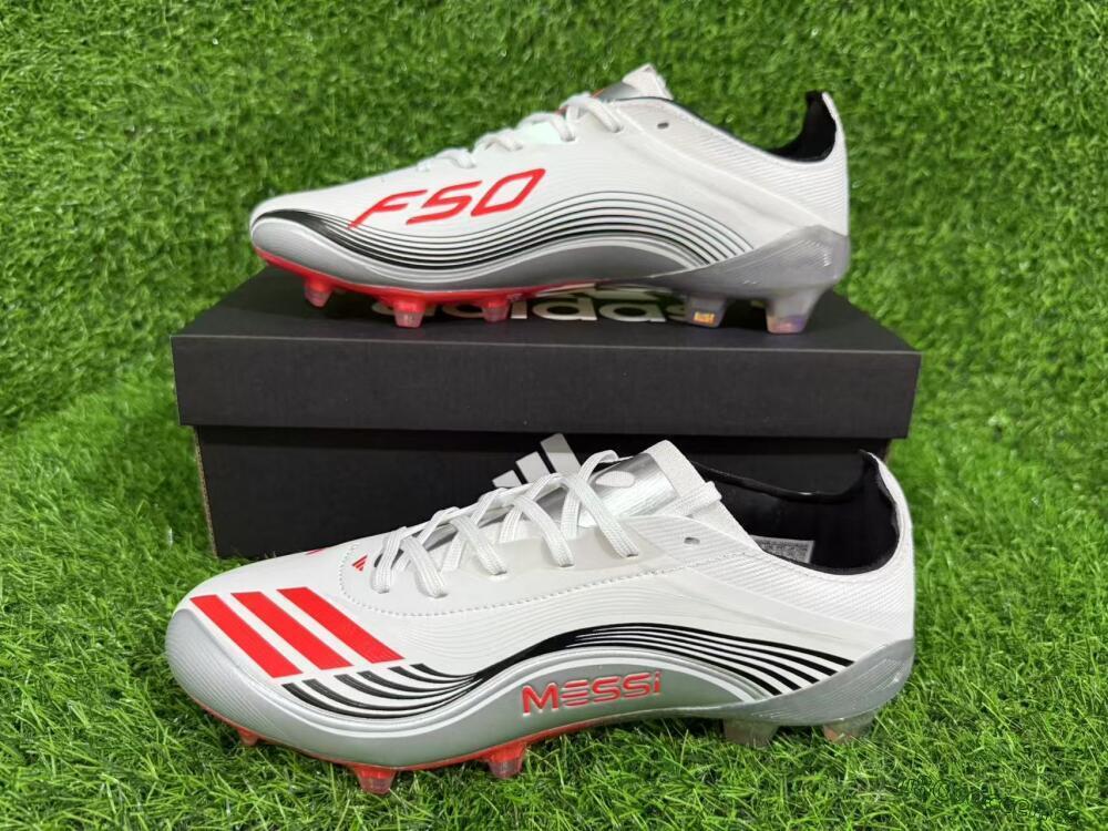 Unisex Messi x Adidas F50 Elite FG Firm Ground Low-Tops Football Boots - Silver/Red/Black