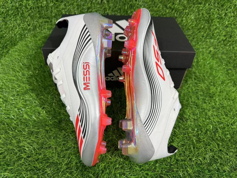 Unisex Messi x Adidas F50 Elite FG Firm Ground Low-Tops Football Boots - Silver/Red/Black