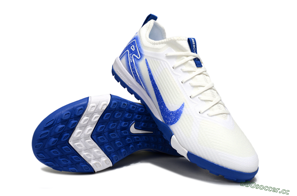 Unisex Nike Air Zoom Mercurial Vapor 16 Pro TF Artificial Turf Low-Tops Football Shoes - Whtie/Beige/Blue 3