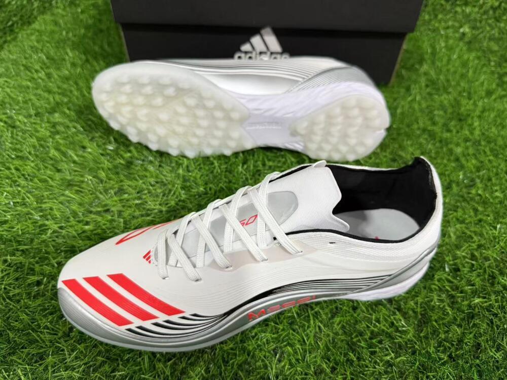 Unisex Messi x Adidas F50 Pro TF Artificial Turf Low-Tops Football Shoes - Silver/Red/Black