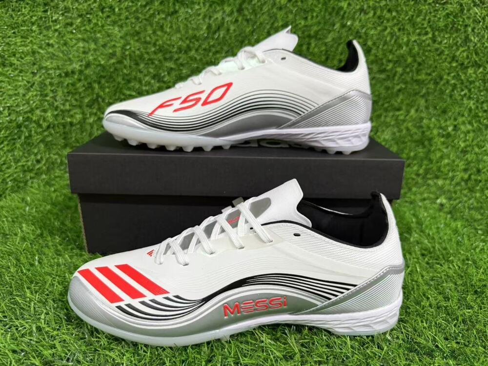 Unisex Messi x Adidas F50 Pro TF Artificial Turf Low-Tops Football Shoes - Silver/Red/Black