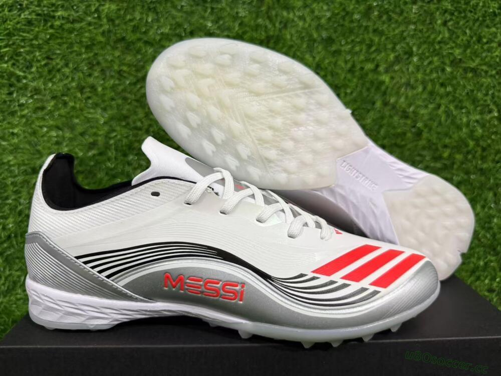 Unisex Messi x Adidas F50 Pro TF Artificial Turf Low-Tops Football Shoes - Silver/Red/Black