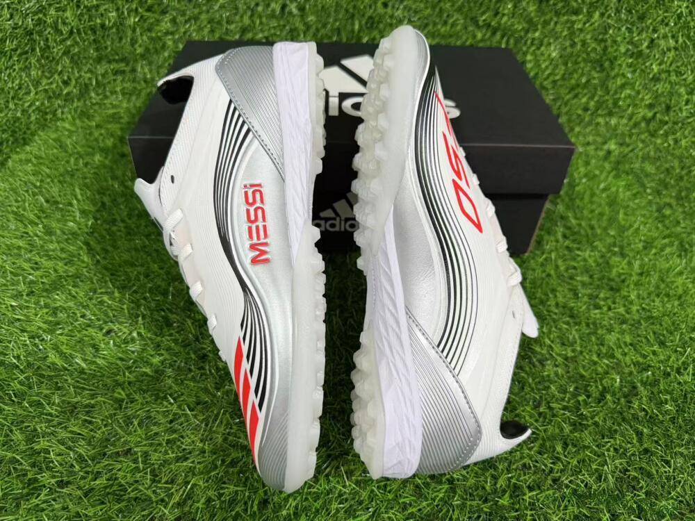 Unisex Messi x Adidas F50 Pro TF Artificial Turf Low-Tops Football Shoes - Silver/Red/Black
