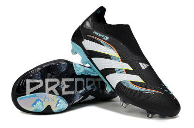 Unisex Adidas Predator 25 Elite Laceless FG Firm Ground Low-Tops Football Boots - Black/White/Jade