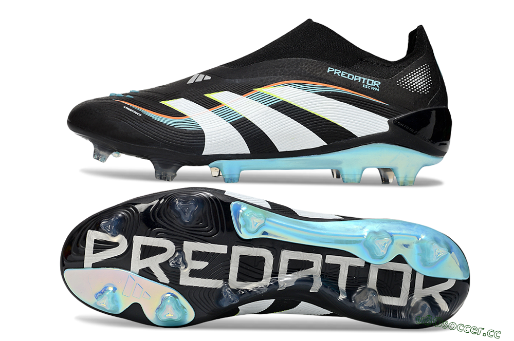 Unisex Adidas Predator 25 Elite Laceless FG Firm Ground Low-Tops Football Boots - Black/White/Jade 1