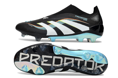 Unisex Adidas Predator 25 Elite Laceless FG Firm Ground Low-Tops Football Boots - Black/White/Jade