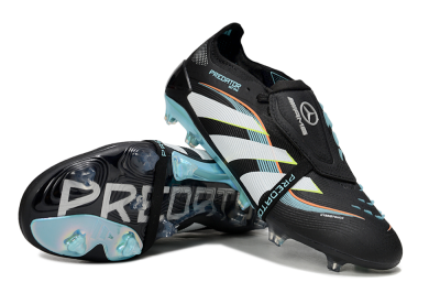 Unisex Adidas Predator 25 Elite Foldover Tongue FG Firm Ground Low-Tops Football Boots - Black/White/Jade