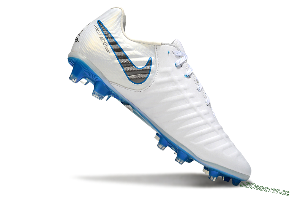 Men's Nike Tiempo Legend 10 Elite FG Firm Ground Low-Tops Football Boots - White/Silver/Blue 4