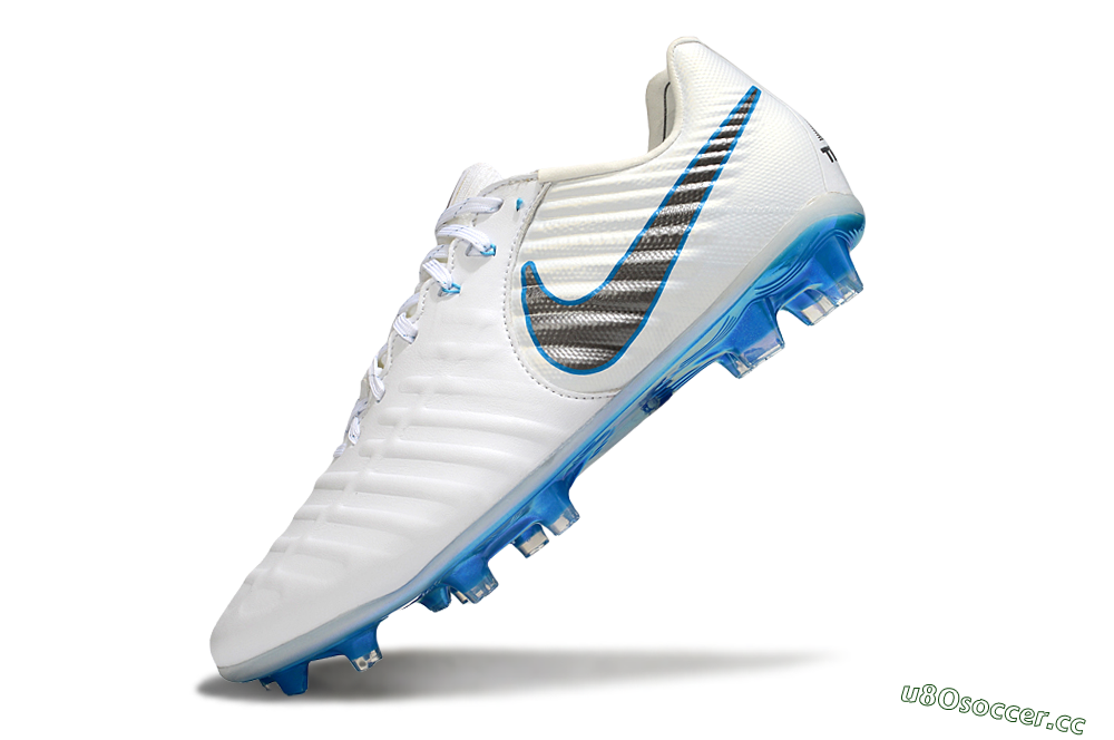 Men's Nike Tiempo Legend 10 Elite FG Firm Ground Low-Tops Football Boots - White/Silver/Blue 5