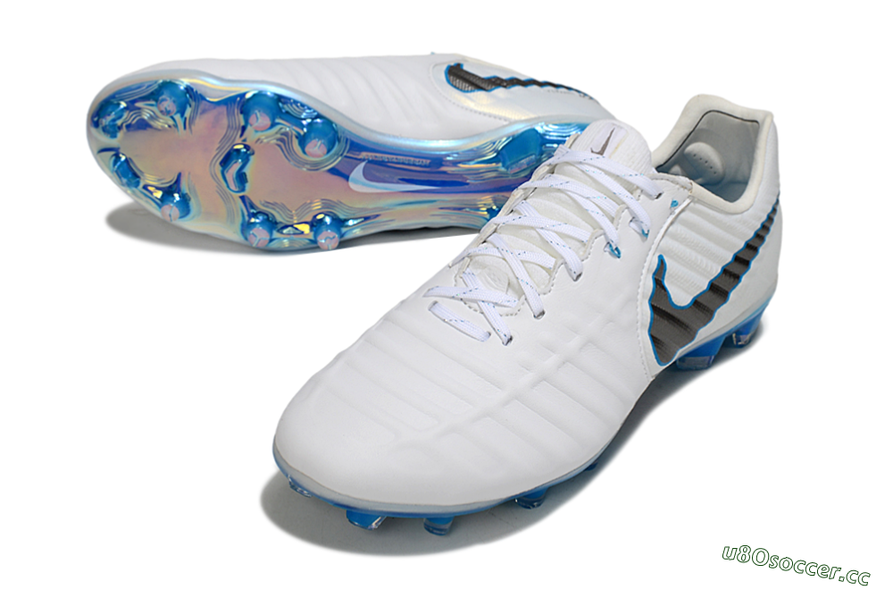 Men's Nike Tiempo Legend 10 Elite FG Firm Ground Low-Tops Football Boots - White/Silver/Blue 3