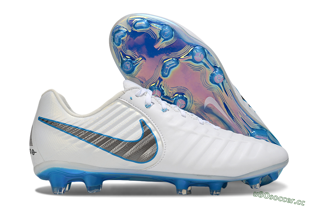 Men's Nike Tiempo Legend 10 Elite FG Firm Ground Low-Tops Football Boots - White/Silver/Blue 2