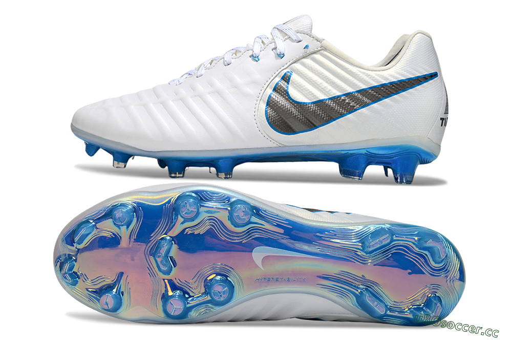 Men's Nike Tiempo Legend 10 Elite FG Firm Ground Low-Tops Football Boots - White/Silver/Blue 1
