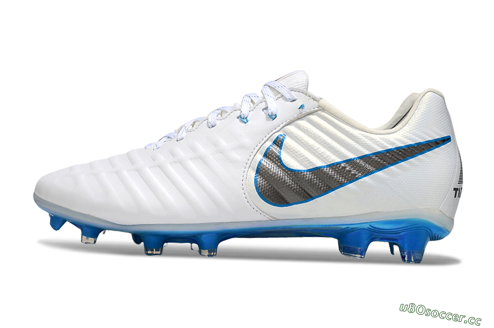 Men's Nike Tiempo Legend 10 Elite FG Firm Ground Low-Tops Football Boots - White/Silver/Blue 0