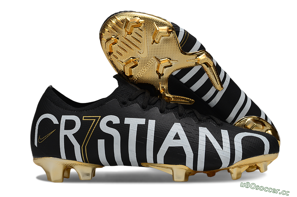 Men's Nike Mercurial Vapor 12 Elite FG Firm Ground Low-Tops Football Boots - Black/White/Gold 2