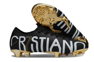 Men's Nike Mercurial Vapor 12 Elite FG Firm Ground Low-Tops Football Boots - Black/White/Gold