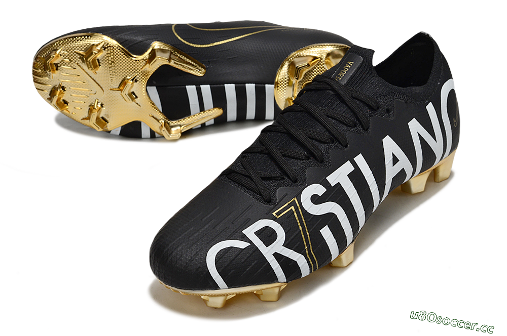 Men's Nike Mercurial Vapor 12 Elite FG Firm Ground Low-Tops Football Boots - Black/White/Gold 3