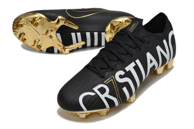 Men's Nike Mercurial Vapor 12 Elite FG Firm Ground Low-Tops Football Boots - Black/White/Gold
