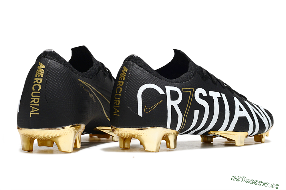 Men's Nike Mercurial Vapor 12 Elite FG Firm Ground Low-Tops Football Boots - Black/White/Gold 6