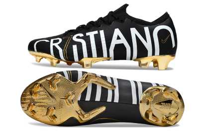 Men's Nike Mercurial Vapor 12 Elite FG Firm Ground Low-Tops Football Boots - Black/White/Gold