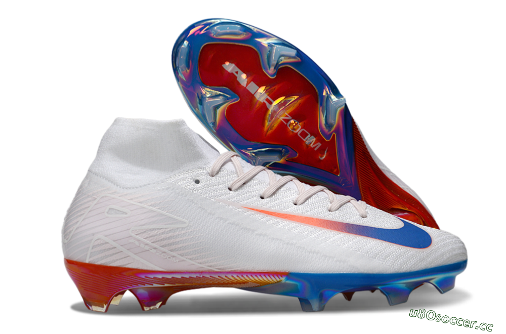 Unisex Nike Air Zoom Mercurial Superfly 10 Elite FG Firm Ground High-Tops Football Boots - White/Blue/Red 2