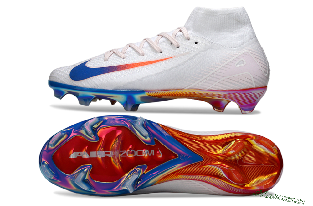 Unisex Nike Air Zoom Mercurial Superfly 10 Elite FG Firm Ground High-Tops Football Boots - White/Blue/Red 1