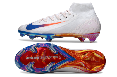 Unisex Nike Air Zoom Mercurial Superfly 10 Elite FG Firm Ground High-Tops Football Boots - White/Blue/Red