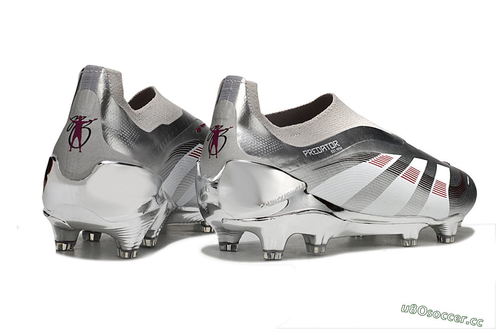 Men's Adidas Predator 25 Elite Laceless FG Firm Ground Low-Tops Football Boots - Silver/Black/Red 6